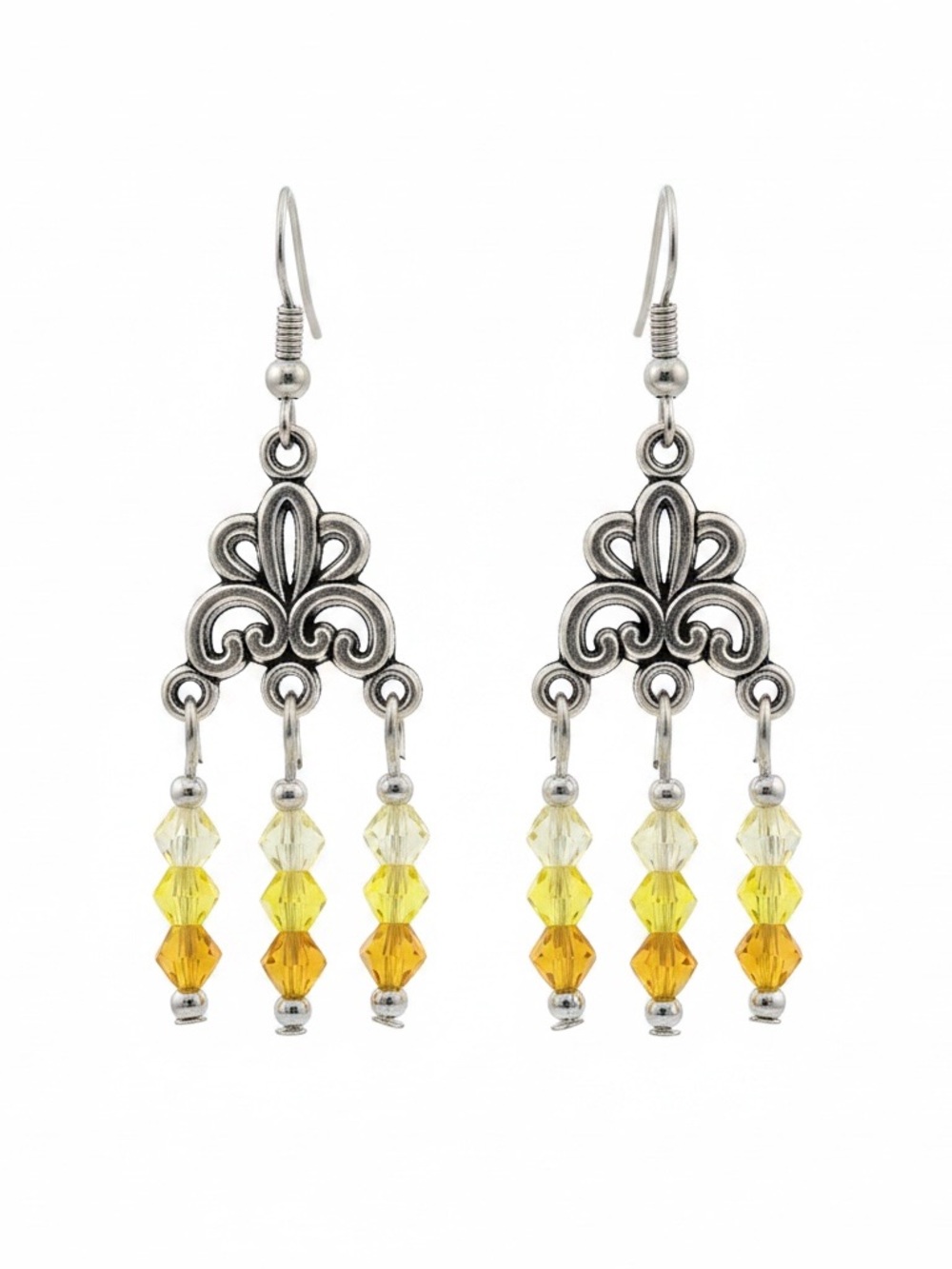 Yellow Ombré Crystal Chandelier Beaded Earrings